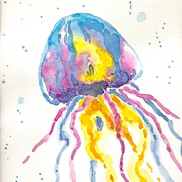 Colorful Jelly - Original Wall Art Watercolor Painting Matted Frame Ready 8”x10” - Picture 1 of 6